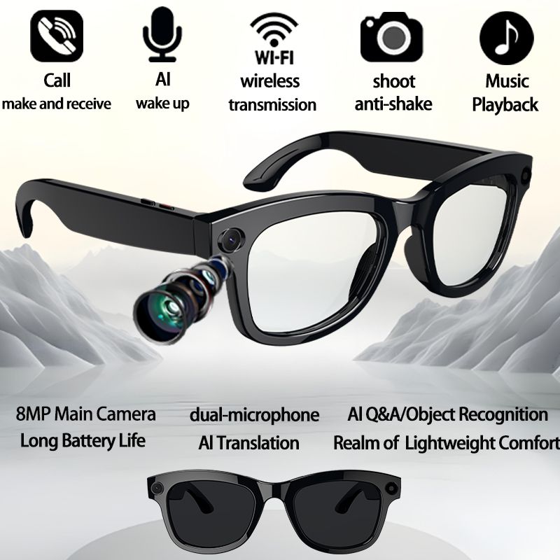 New Smart Wireless Ai 8-megapixel HD camera glasses with 1080p