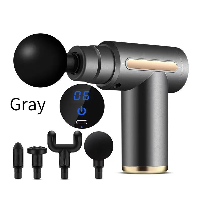 Multifunctional Mini Electric Fascia Gun Powerful Vibration Relaxer 4 Replaceable Heads For Muscle Relief Fitness