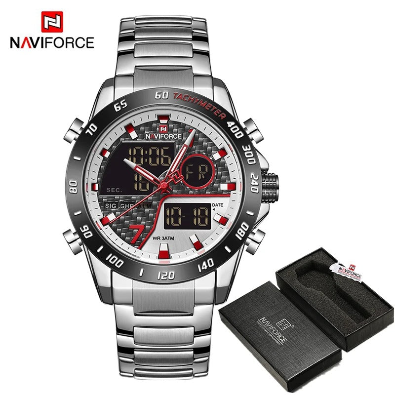 Luxury Military Sport Watch – Steel Strap Quartz Digital Wristwatch