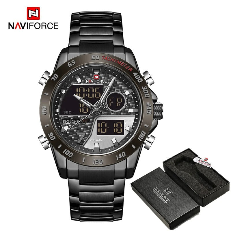 Luxury Military Sport Watch – Steel Strap Quartz Digital Wristwatch