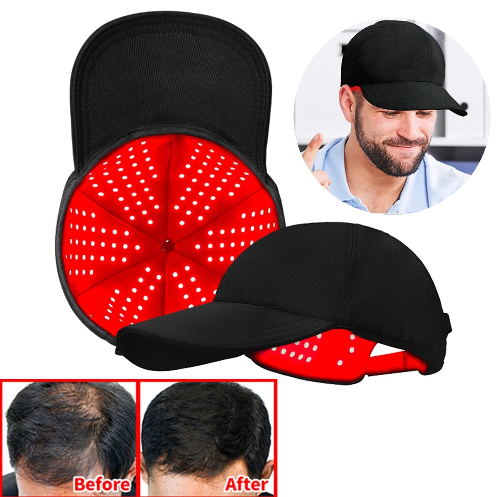 LED Infrared Hair Growth Cap Red & Blue Light Scalp Therapy Hat USB Rechargeable