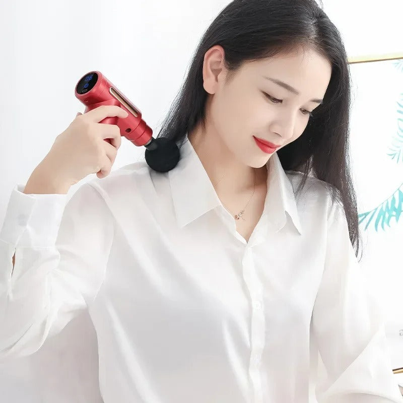 Multifunctional Mini Electric Fascia Gun Powerful Vibration Relaxer 4 Replaceable Heads For Muscle Relief Fitness