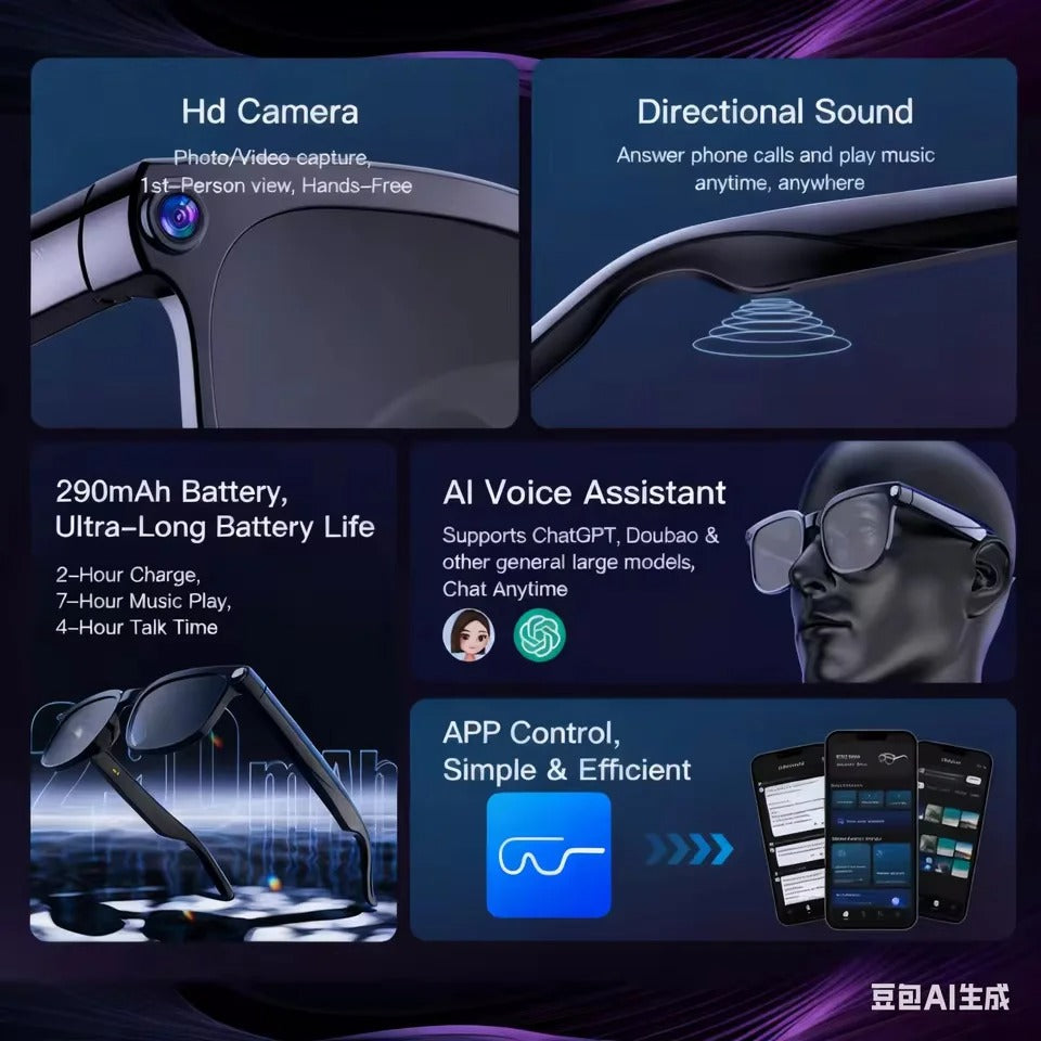 New Smart Wireless Ai 8-megapixel HD camera glasses with 1080p