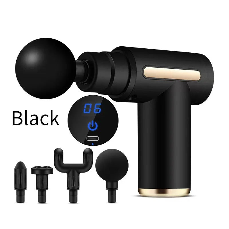Multifunctional Mini Electric Fascia Gun Powerful Vibration Relaxer 4 Replaceable Heads For Muscle Relief Fitness